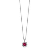 Cheryl M Sterling Silver Rhodium-plated Brilliant-cut Lab Created Ruby and Brilliant-cut/Baguette-cut White CZ 18 Inch Necklace